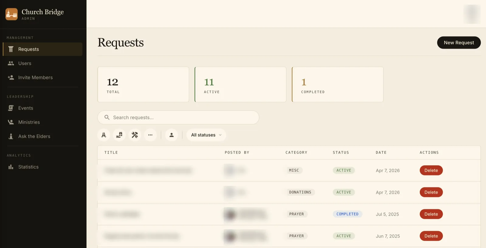 Church Bridge admin tools on mobile