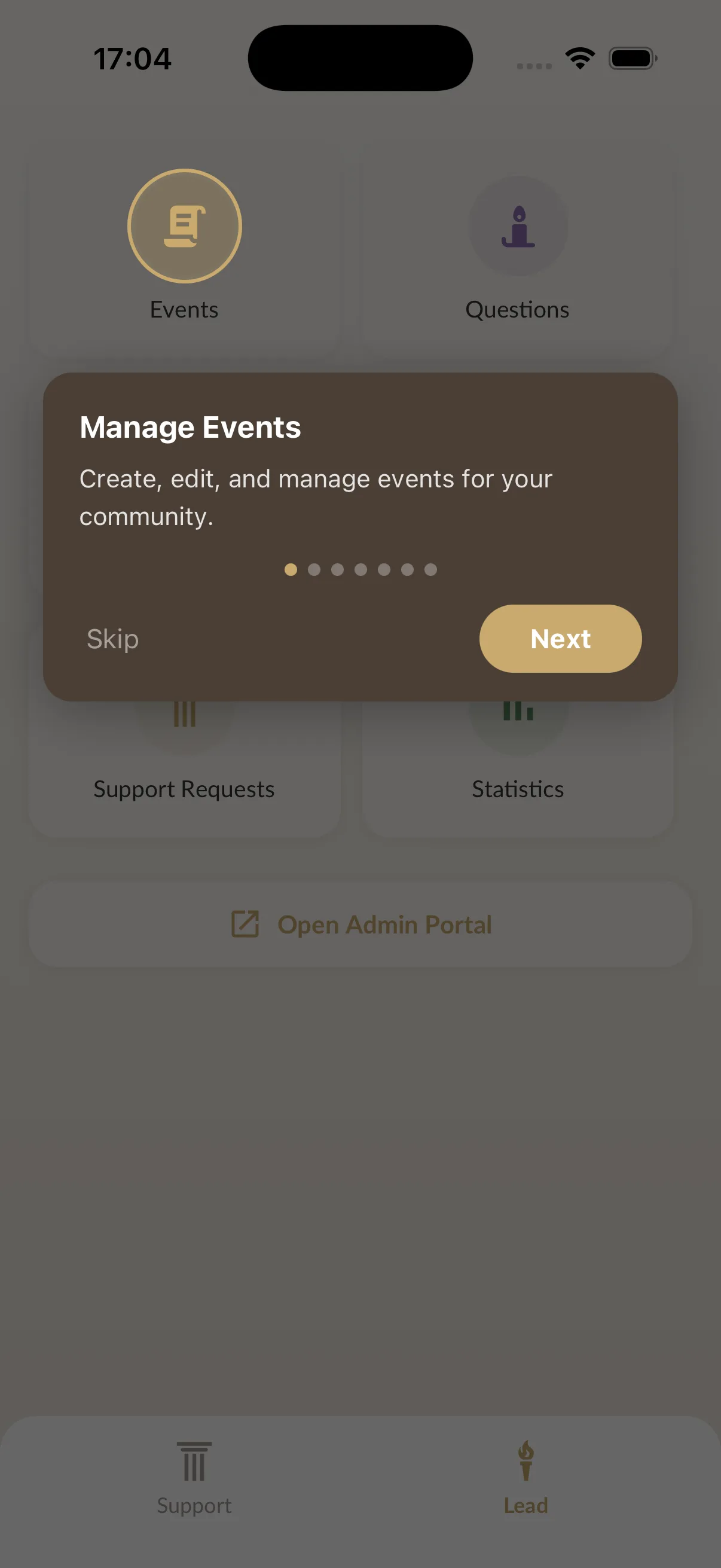Church Bridge admin tools on mobile