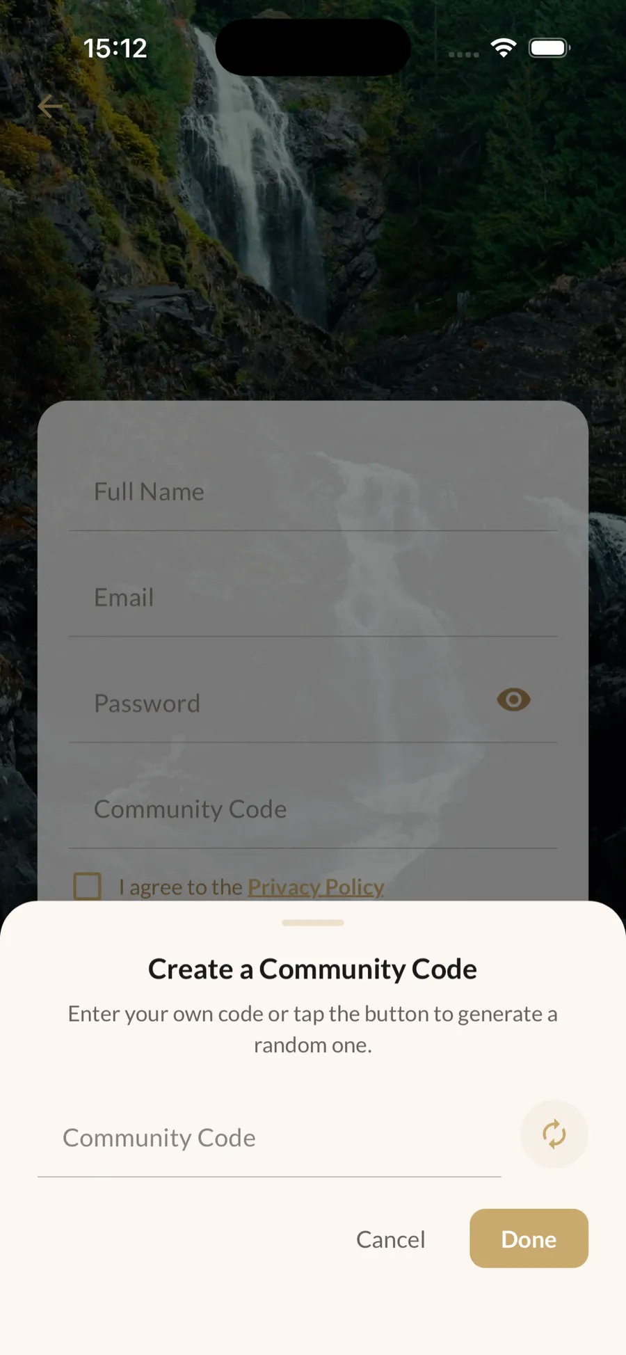 Create a community code during sign up